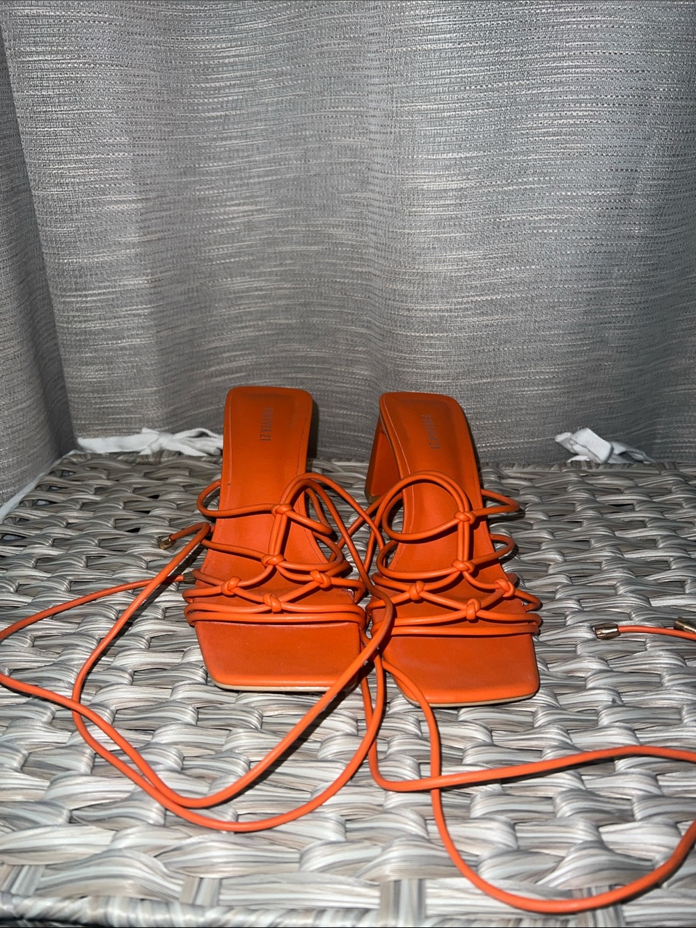Forever 21 Bright Orange Lace-Up Block Heel Sandals